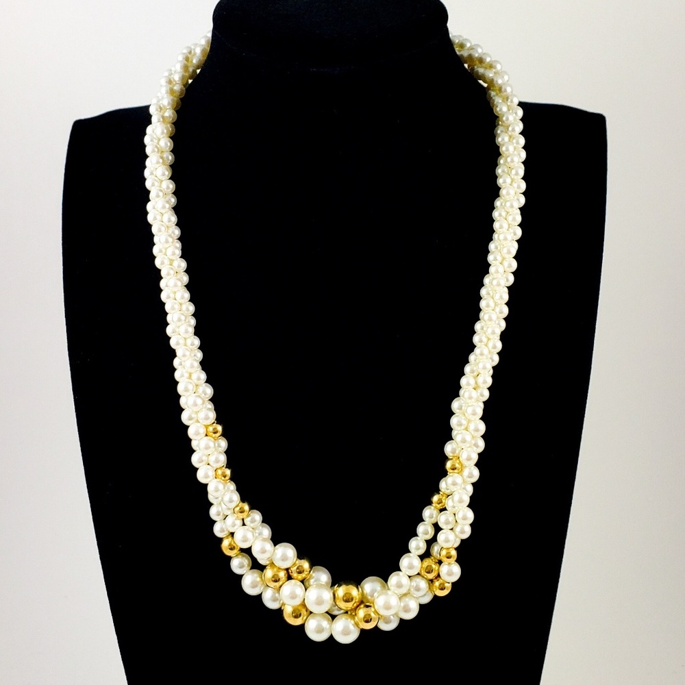 Napier Necklace Twisted Pearl +Gold Beads - Picture 2 of 8